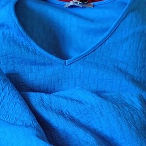 NY Collection Blue V-Neck Tiered Knee Length Dress Size L Polyester/Spandex